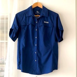 Field & Stream Blue Button Down Short Sleeve Blouse Size Large